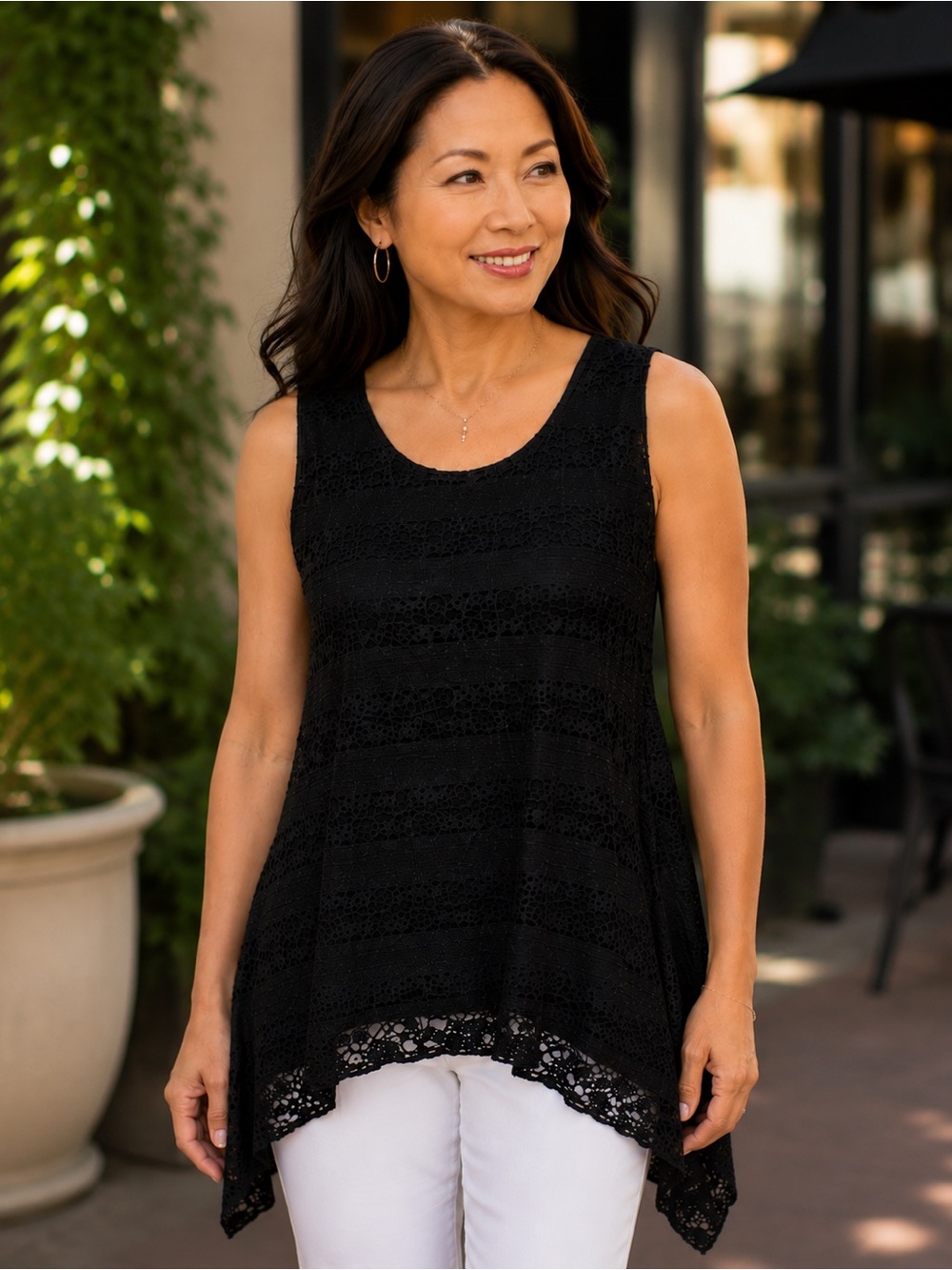 SHANNON FORD NEW YORK Tank Lace Shark Bite Hem Scoop Neck Sleeveless Women’s L